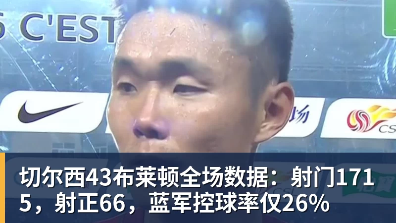 九游体育切尔西43布莱顿全场数据：射门1715，射正66，蓝军控球率仅26%