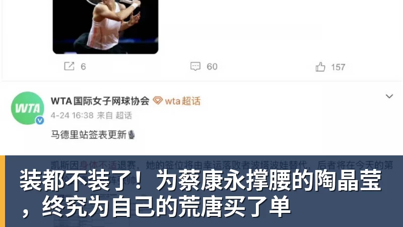 九游体育装都不装了！为蔡康永撑腰的陶晶莹，终究为自己的荒唐买了单